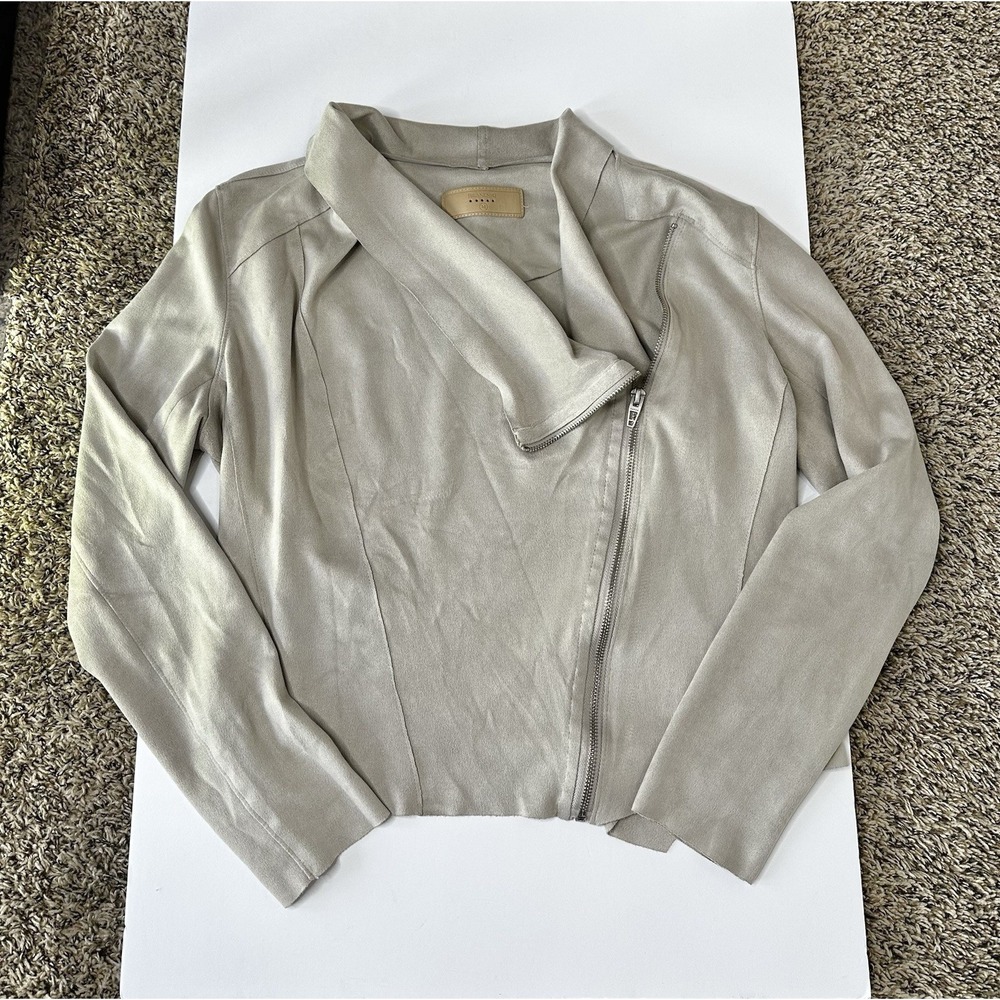 BLANKNYC Faux Suede‎ Moto Jacket Women's Small Beige Asymmetrical Zip